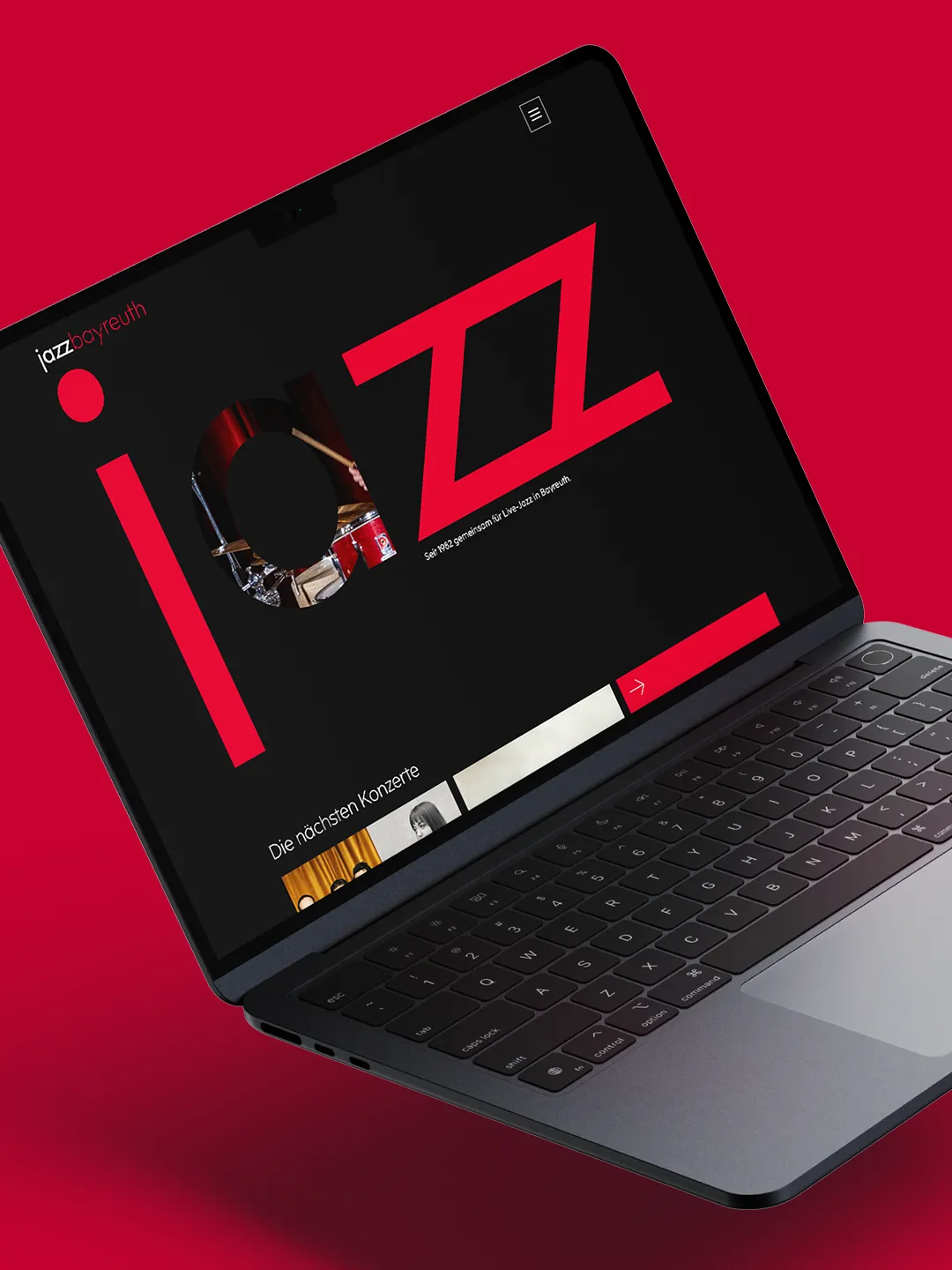 Website des Jazzforum Bayreuth mit Eventverwaltung, gezeigt auf einem Laptop-Bildschirm