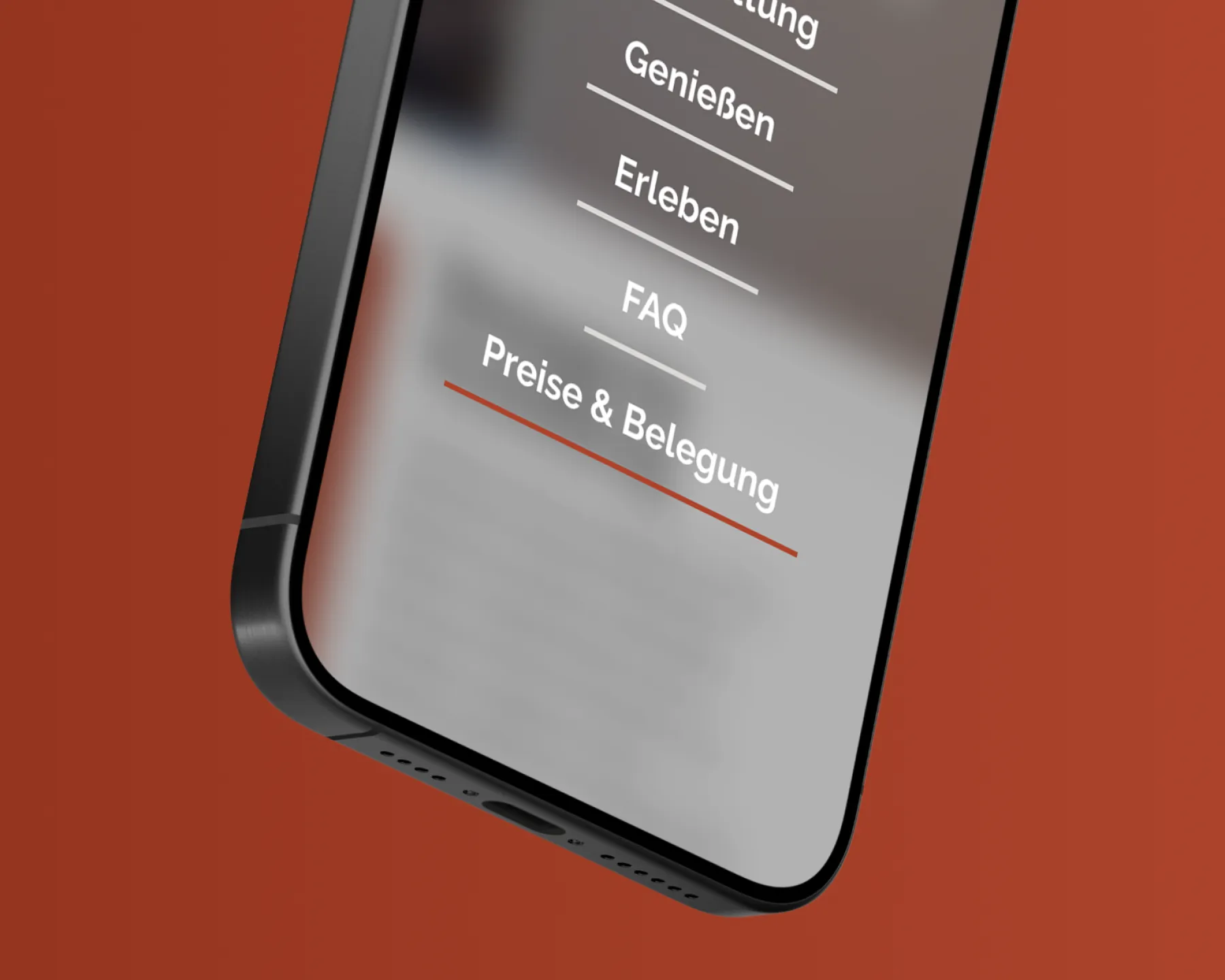 Hochwertige Gestaltung der mobilen Navigation der Website des Baderhauses Regenpeilstein.