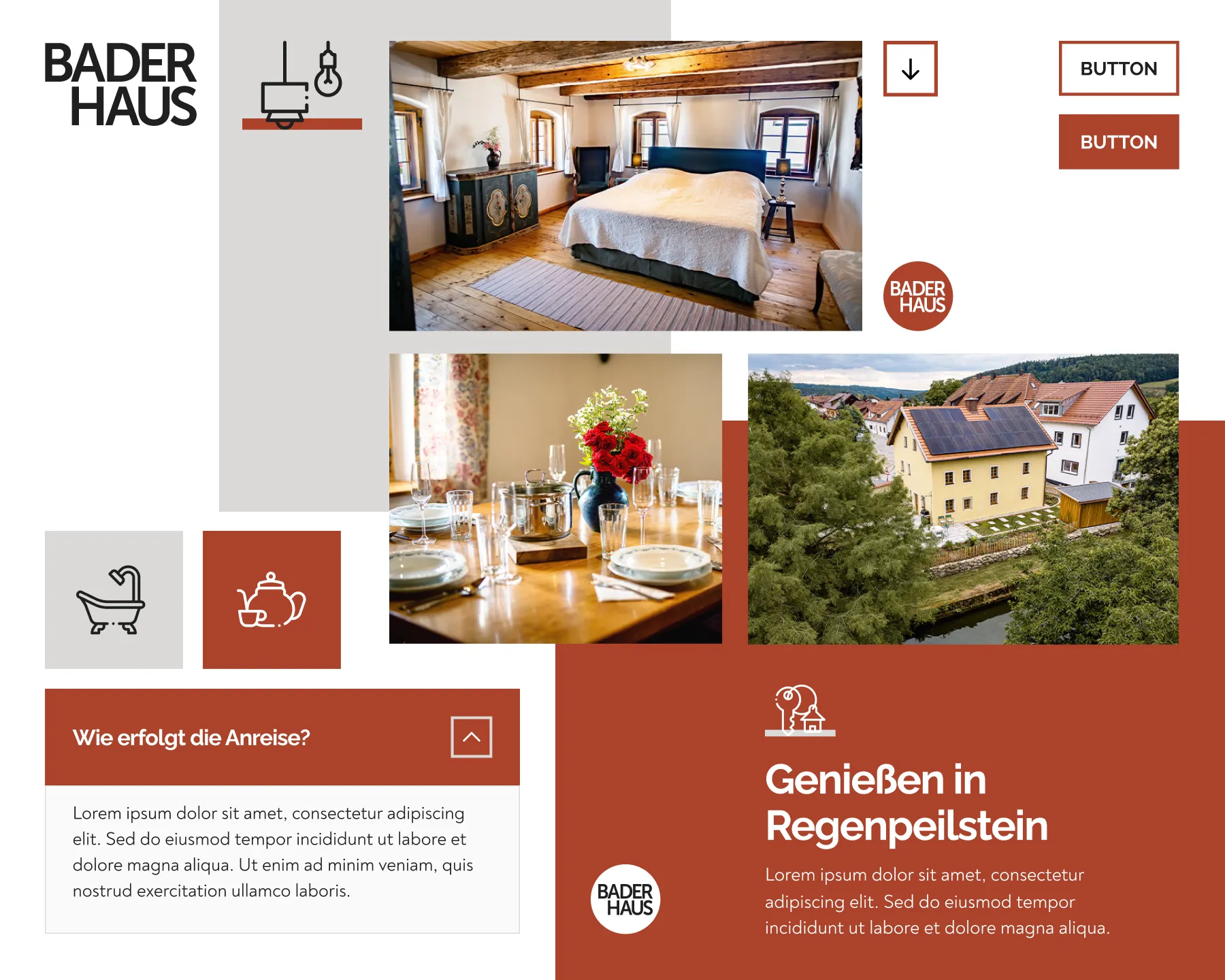 Das neu entwickelte Baderhaus Moodboard, das Naturverbundenheit und modernen Komfort ästhetisch verbindet.