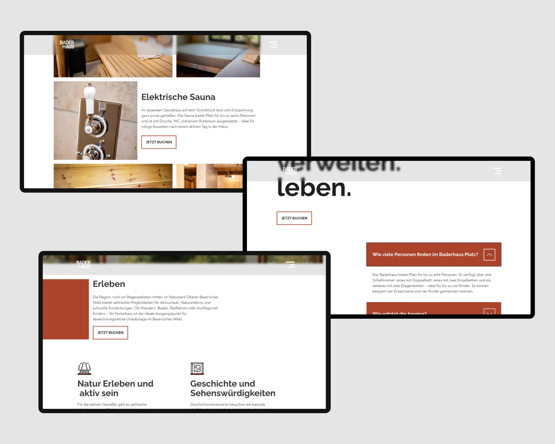 Die responsive Website des Ferienhauses Baderhaus Regenpeilstein in optimierter Ansicht für Desktop und Smartphone.