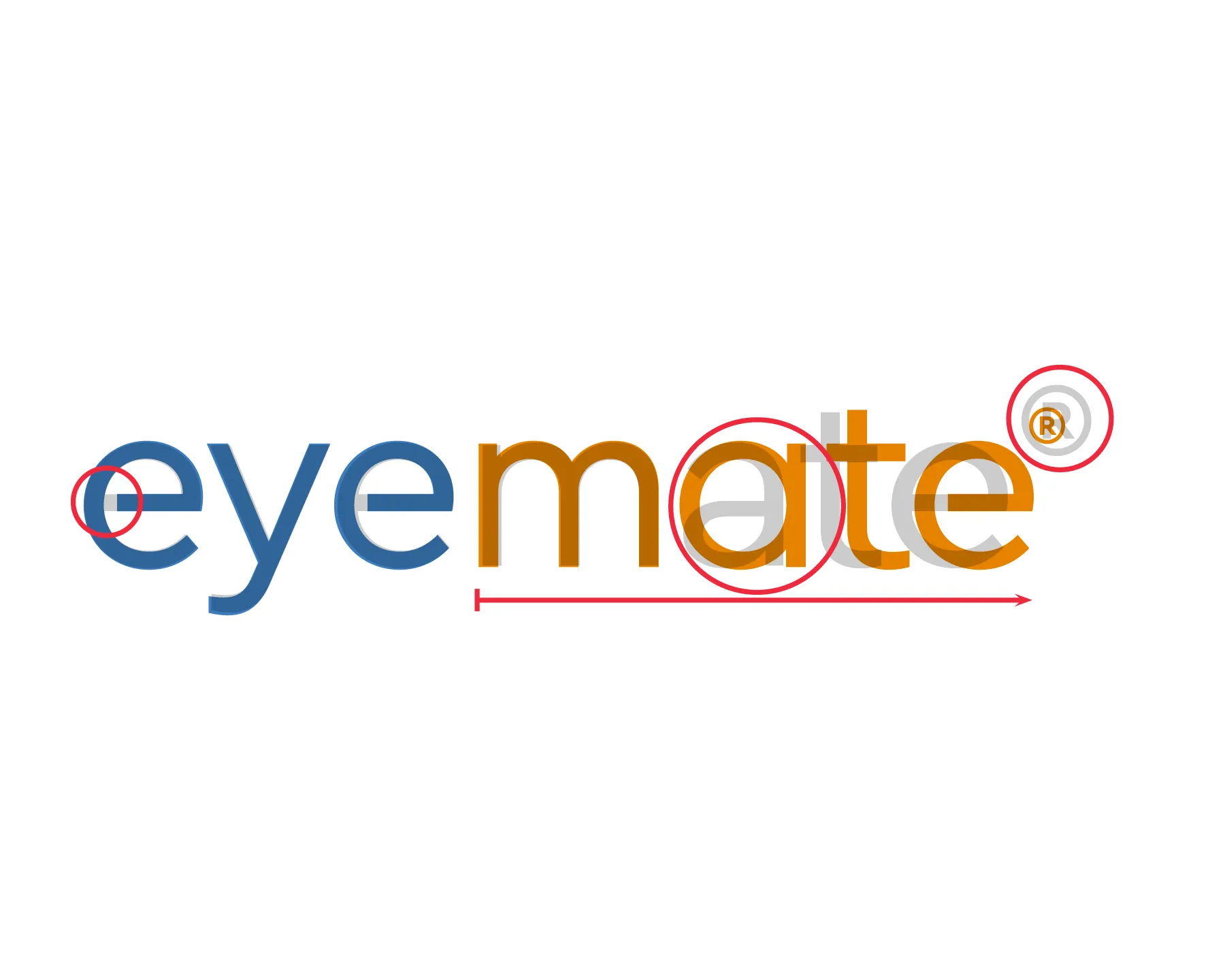 Relaunch des eyemate Logos: Runde, transparente Typografie mit starkem Orange-Anteil.