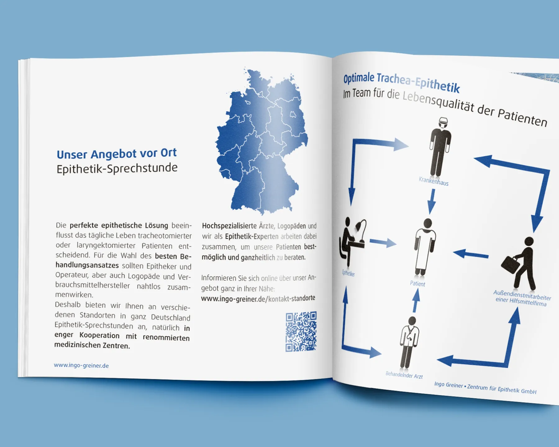 Cleanes Broschüren-Design zu Trachea-Epithesen von Ingo Greiner Zentrum für Epithetik