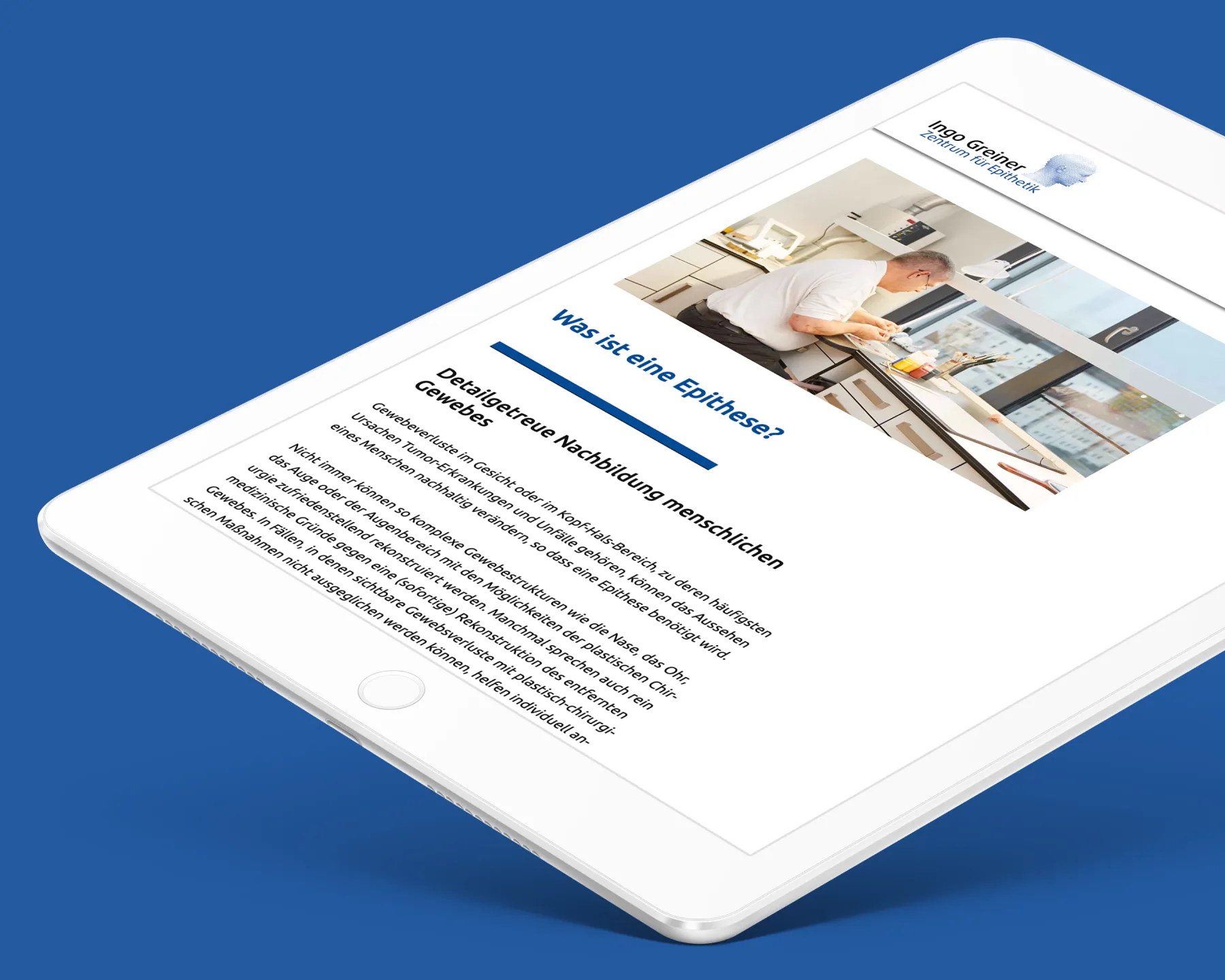 Die respektvoll gestaltete Healthcare-Website von Ingo Greiner in der Ansicht auf Tablet.