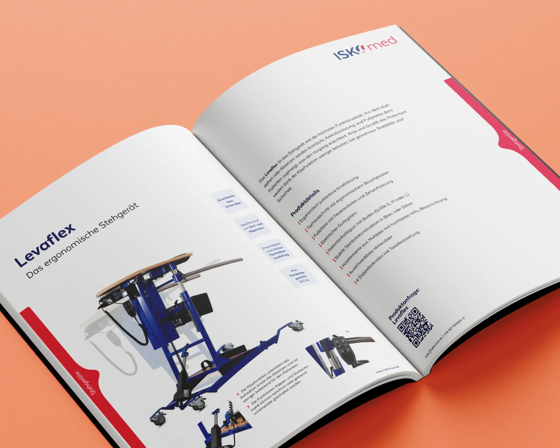 Gedruckter Produktkatalog für ISKOmed Stehgeräte im neuen Corporate Design.